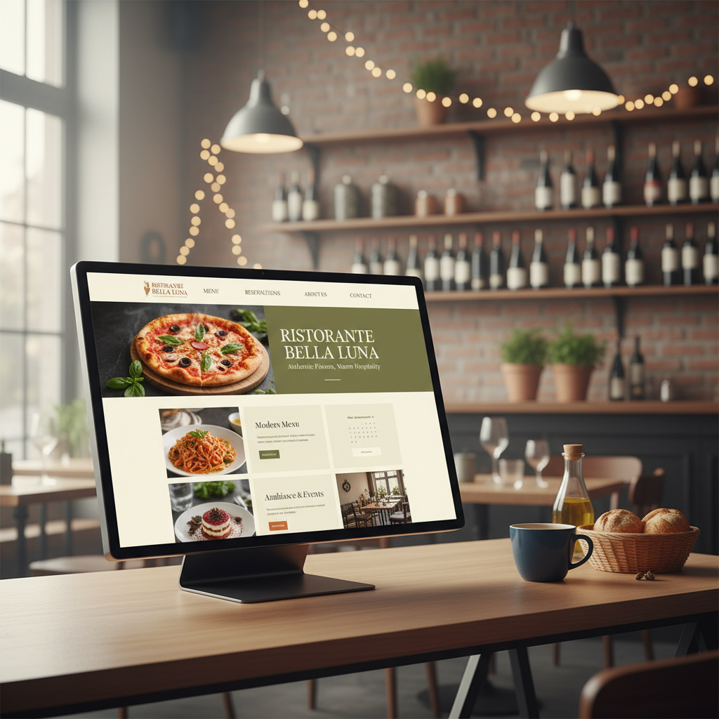 A modern restaurant website mockup.